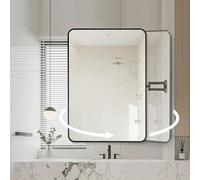 Miroir d'angle De Salle De Bain, Miroir Rectangulaire Pivotant avec Cadre en Métal Brossé, Bras Extensible Pivotant, Grand Miroir Inclinable, Vertical Et Horizontal., Black, 70x90cm