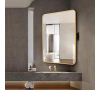 Miroir d'angle De Salle De Bain, Miroir Rectangulaire Pivotant avec Cadre en Métal Brossé, Bras Extensible Pivotant, Grand Miroir Inclinable, Vertical Et Horizontal., Gold, 60x80cm