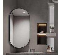 Miroir D'angle De Salle De Bain Pivotant 30x50/35x60/40x80cm Miroir Décoratif Avec Cadre En Métal Miroir De Maquillage Ovale Miroir Mural Rotation 360° Télescopique Pour Vestiaire(Black,W40xL80cm)