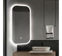 Miroir d'angle de salle de bain pivotant à 360° avec LED - Lumière de maquillage HD à intensité variable, télescopique et rotatif, miroir mural élégant avec cadre en métal, disponible en 3 couleurs