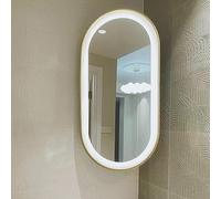 Miroir d'angle LED ovale avec support 35 x 60 cm 40 x 80 cm 40 x 90 cm Miroir de maquillage tactile intelligent avec cadre en alliage d'aluminium HD Blanc naturel chaud Finition or clair