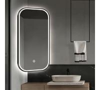 Miroir d'angle LED pivotant à 360° avec cadre en métal, miroir de maquillage HD à intensité variable, rotatif et télescopique, (Néro, 50 cm)