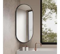 Miroir d'angle mural pivotant ovale avec bras extensible et cadre en métal, design inclinable rotatif pour salle de bain