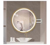 Miroir d'angle Pivotant, Miroir De Salle De Bain Rond À LED, Miroir Mural avec Support Rotatif À 360°, Miroir Cosmétique Haute Définition À Détection De Présence(Gold,70x70cm)