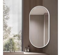 Miroir D'angle Pivotant Ovale Miroir De Salle De Bain Miroir Décoratif Avec Cadre Miroir De Maquillage Avec Cadre En Aluminium Miroir De Courtoisie HD Rotatif Et Rétractable(White,W50xL80cm)