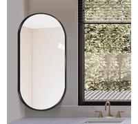 Miroir D'angle Suspendu Ovale 30x50 30x60 35x60 40x70 50x80cm Miroir De Salle De Bain Avec Bras Pivotant Miroir Mural Rotatif Avec Cadre En Métal HD Miroir De Maquillage(Black,W30xL50cm)