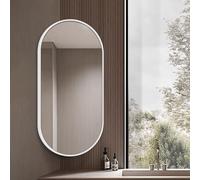 Miroir D'angle Suspendu Ovale 30x50 30x60 35x60 40x70 50x80cm Miroir De Salle De Bain Avec Bras Pivotant Miroir Mural Rotatif Avec Cadre En Métal HD Miroir De Maquillage(White,W40xL80cm)