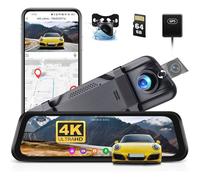 Miroir Dashcam Voiture 9.66"" 4K -Double caméra, GPS, écran tactile IPS,WiFi,ADAS,détection angles morts,vision nuit 150°+ 64G