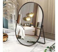 Miroir de Bureau Ovale - Miroir de Maquillage Simple Face avec Cadre en métal - Noir - Miroir de Maquillage pivotant pour vanité, Salon, Chambre à Coucher