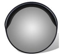 Miroir de circulation convexe en plastique PC noir 30 cm avec protection solaire, dispositif de montage pour poteaux de 5 cm, utilisation en extérieur, sécurité sur les croisements et les routes