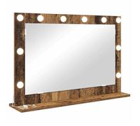 Miroir de coiffeuse en bois ancien - vidaXL - 80x55x18 cm - Bois récupéré - Verre clair - Éclairage LED blanc chaud