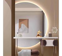 Miroir de coiffeuse LED rétroéclairé semi-circulaire de 130 cm pour salle de bain, demi-lune lumière 3 couleurs pour le mur de l'entrée, anti-buée sans Ma, Cut Left, 47 "x 32"