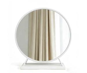 Miroir de Coiffeuse Rond sur Pied, Miroir de Maquillage HD avec Support, sans Distorsion, Cadre en métal, Ergonomique, ne se penche Pas, pour comptoir(A,M)