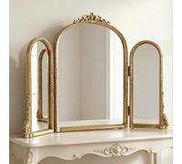 Miroir De Coiffeuse Triptyque : Grand Miroir Cintré Aux Accents Dorés Vintage - Offre Un Réglage Multi-angle à 360° Et Permet Aussi Bien Une Pose Sur Table Qu'une Fixation Murale 100*70cm/39.4*27.6in