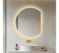 Miroir de courtoisie à DEL à intensité variable 3 couleurs, miroir de salle de bain demi-cercle avec interrupteur tactile antibuée irrégulier demi-lune design mural 90 x 100 cm
