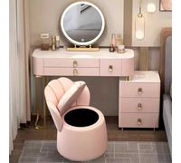 Miroir de courtoisie avec lumières 3 Couleurs, Bureau de Maquillage, Ensemble de Coiffeuse avec Haut-parleurs de Chargement USB, Chargeur sans Fil, Tabouret de Rangement, Pieds de Chambre à