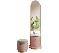 Miroir De Courtoisie Avec Lumières Et Ensemble De Coiffeuse et porte-manteau tout-en-un, avec miroir sur toute la longueur et tabouret de maquillage, meuble de rangement avec étagères et deux tiroirs