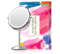 Miroir de courtoisie avec lumières LED, 20,3 cm, Rechargeable, Double Face, grossissement 10x, éclairage 3 Couleurs, intensité Variable, Miroir cosmétique avec contrôle Tactile, Rotation à 360 °