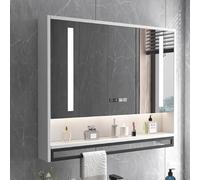 Miroir De Courtoisie De Salle De Bain avec Rangement,Armoire à Pharmacie Intelligente Murale avec Miroir LED,Armoire à Pharmacie avec Désembueur,Miroir De Maquillage à GRA, C, 100 * 75 * 12CM