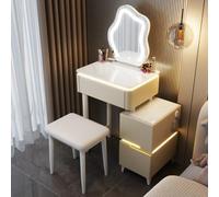 Miroir de courtoisie LED avec éclairage 3 couleurs, capteur tactile, haut-parleur Bluetooth, chargement USB, table de maquillage compacte, coiffeuse avec lumières ambiantes pour une application