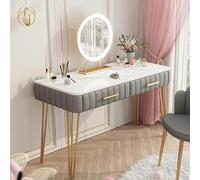 Miroir de courtoisie lumineux à LED avec 3 niveaux de luminosité réglables, 2 tiroirs et 2 petits compartiments de rangement, station de maquillage, idée cadeau 75 x 80 x 40 cm