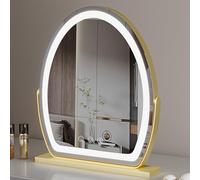 Miroir de courtoisie lumineux rotatif à 360° avec écran tactile - Miroir ovale argenté pour maquillage et routine de beauté - Miroir cosmétique lumineux parfait
