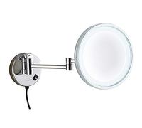 Miroir de courtoisie mural à lumières LED avec loupe de 21,6 cm - Double bras pliable - Idéal pour hôtel, salle de bain, rasage - Grossissement x5