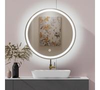 Miroir de courtoisie mural rond - Miroir de salle de bain de style rustique avec surface réfléchissante transparente, design anti-explosion, contrôle tactile, idéal pour la décoration d'intérieur, 61