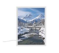 Miroir de courtoisie portable avec éclairage 3 couleurs à intensité variable - Éclairage LED - Décoration de bureau - Paysage d'hiver dans les Alpes bavaroises