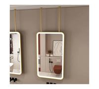 Miroir de courtoisie rectangulaire à LED avec lumière réglable 3 couleurs, parfait pour la maison ou l'hôtel, finition dorée, 40 x 70 cm, idéal pour le maquillage et le rasage.
