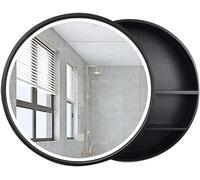 Miroir de courtoisie rond éclairé mural en bois pour salle de bain avec lumière LED élégant organisateur de maquillage pour décoration d'intérieur