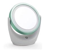 Miroir de courtoisie rond grossissant x 5 avec éclairage LED, rotatif à 360°, double face, contrôle tactile, alimenté par USB, vert