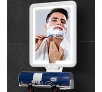 Miroir de douche antibuée avec lumière, grand miroir de rasage 23*17.5cm anti-buée, rechargeable 3 modes de couleurs avec lumière dimmable, avec compartiment de rangement et porte-lame de rasoir
