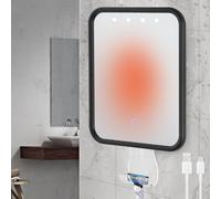 Miroir De Douche Chauffant Sans Buée Pour Le Rasage, Miroir Anti-Buée Avec Éclairage, Miroir De Salle De Bain Anti-Buée Avec Bouton Tactile, Support De Lame De Rasoir, Amovible Et Sans Perçage