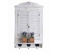 Miroir de fenêtre « Villa LOTTE » - Shabby Chic - Miroir mural (90 × 55 × 12 cm) avec portes à lamelles rabattables, étagère et crochets de style maison de campagne mxa050 Palazzo Exclusif