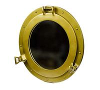 Miroir de hublot de bateau en style pirate vintage - Miroir rond en laiton monté au mur pour salle de bain, salon, plage côtière ou décoration de maison sur le thème maritime (38,1 cm, plaqué laiton)