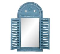 Miroir de jardin en bois naturel avec volets mobiles ""Louvre"" - Bleu patiné - H 75 CM