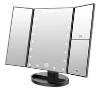 Miroir de Maquillage, 1x /2x/3x Miroir de à Trois Volets avec 21 lumières LED et Miroir réglable à écran Tactile Miroirs (Noir)