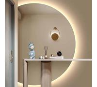 Miroir de maquillage à demi-cercle avec lumières LED, décoration sans cadre miroir de demi-lune pour mur de salle de bain 130 cm, 3 couleurs malinables, sans brouillard, bouton tactile, brisé (à
