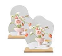 Miroir de Maquillage Acrylique 2 Pièces, sans Cadre Miroir Décoratif Irrégulier Petit, Miroir de Table avec Socle en Bois pour Chambre à Coucher Salon Hôtels Chambres Décoration (Bois,M)