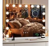 Miroir de Maquillage avec éclairage,58x46cm,Miroir Hollywood,15LED,avec USB et Type-C,3 Couleurs de lumière,luminosité réglable,loupe,Miroir cosmétique avec lumière,Miroir Mural, Blanc