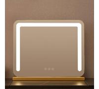 Miroir De Maquillage avec Lumières LED, Miroir De Courtoisie De Table à Cadre en Métal pour La Maison, Miroir De Maquillage De Coiffeuse, 3 Modes D’éclairage De Couleu, Gold, 50x40cm