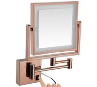 Miroir de Maquillage Carré Mural 2 Faces HD Grossissant 1X/3X avec Éclairage LED Interrupteur Et Rotation pour Salle de Bain Or Rose Câblé