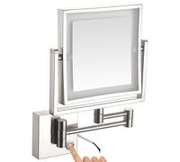 Miroir de Maquillage Carré Mural 2 Faces HD Grossissant 1X/3X avec Éclairage LED Variateur Et Rotation Finition Nickel Brossé Câblé 8 Pouces