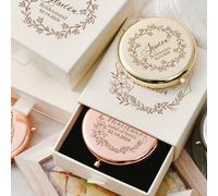 Miroir de maquillage compact en acier inoxydable gravé personnalisé avec design de fleur de naissance, miroir de poche portable pour cadeau de mariage de demoiselle d'honneur, miroir pliant en métal p