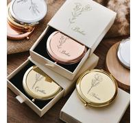Miroir de Maquillage Compact et de Poche Personnalisé - Pour Invités, Souvenirs de Mariage, Demoiselles d'Honneur - Pliable avec Coffret de Voyage