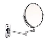 Miroir de maquillage de 8 pouces fixé au mur, grossissement 10X Miroir de rasage de salle de bain Double face rond grossissant miroir pivotant de vanité, 360° Bras rotatif et extensible, fini chrome,
