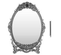 Miroir de maquillage de bureau rétro, cadre miroir de table, bords de perles en relief floral, décoration vintage fonctionnelle pour chambre à coucher, commode, salle de bain, (antique pewter mirror)