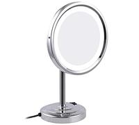 Miroir de maquillage de table avec lumière et grossissement,Miroirs de comptoir éclairés par LED en laiton de 8 pouces,Miroirs de courtoisie sur pied avec interrupteur et prise,Chrome,10X (Chrome 10X)