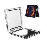 Miroir de maquillage de voyage avec flammes rouges loup - Double face - En cuir synthétique - Portable et compact - Grossissement de poche